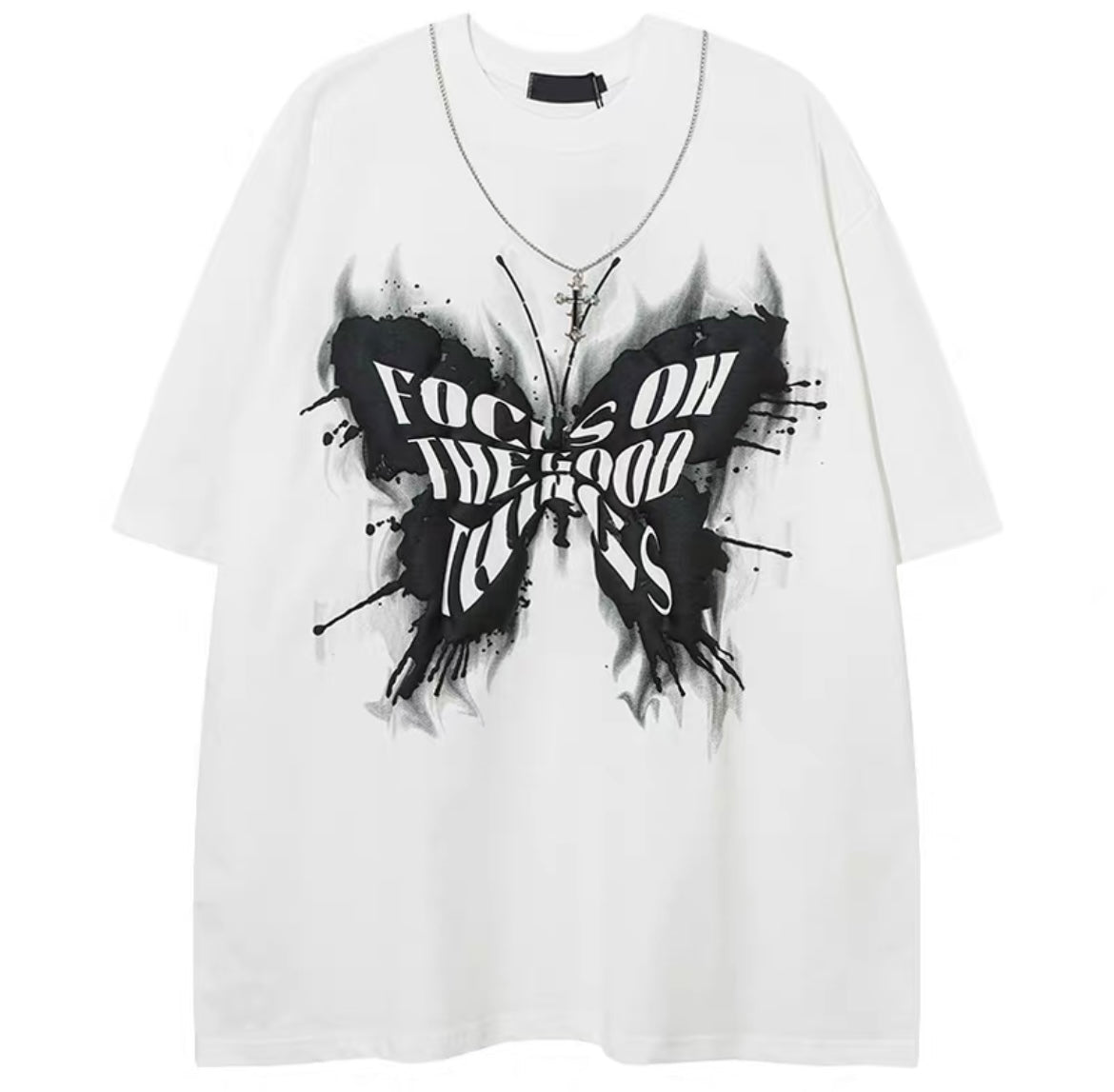ハイストリートvibe蝶発泡プリントペアルックTシャツ半袖夏ファッションブランド半袖 バタフライアルファベットプリント半袖Tシャツ女性夏スパイシー妹風スリムショートタイプへそ出し上着番号ZT253