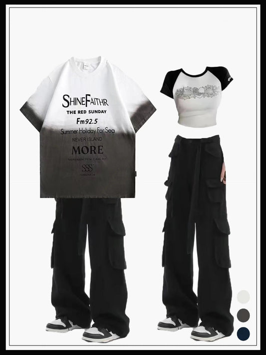タイダイアルファベット半袖Tシャツ男女夏ストリートゆったりペアトップス番号ZT263