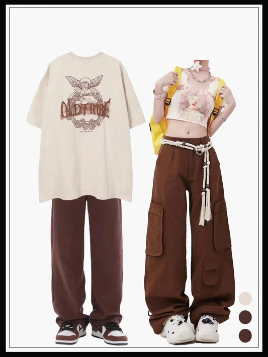 アメリカンヴィンテージエンジェルアルファベットプリント半袖Tシャツ夏のゆったりカップル半袖シャツ アメリカンヴィンテージスイートでクールなギャル半袖Tシャツレディース番号ZT262