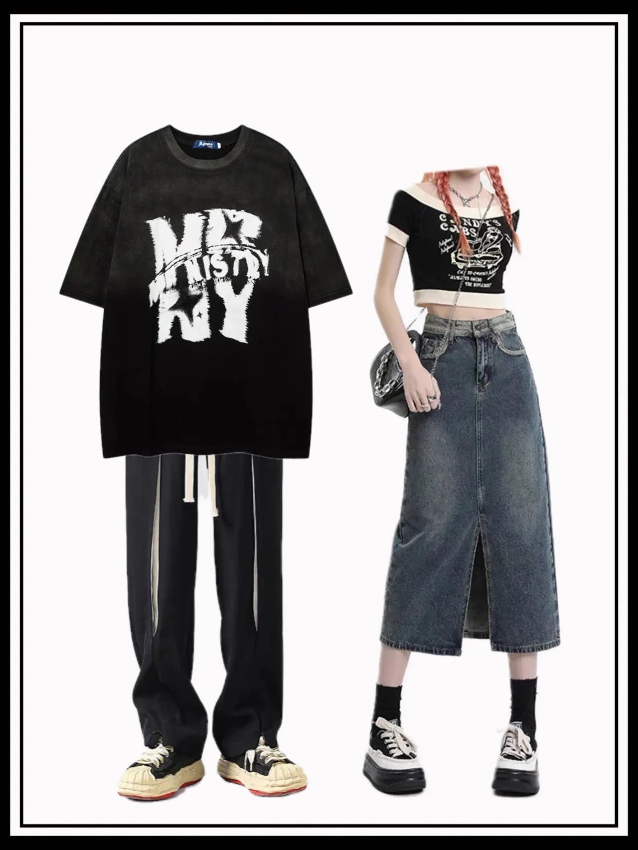 アメリカンヴィンテージグラデーションホワイトアルファベットプリント半袖男女夏ゆったり純綿Tシャツ 一字肩半袖Tシャツ女夏甘ギャルショートタイプスリムブラック肩出し上着 ハイウエストスリムデニムスカート女性2023春夏新作ビンテージ着痩せa字ミドルロングパックヒップスカート番号ZT260