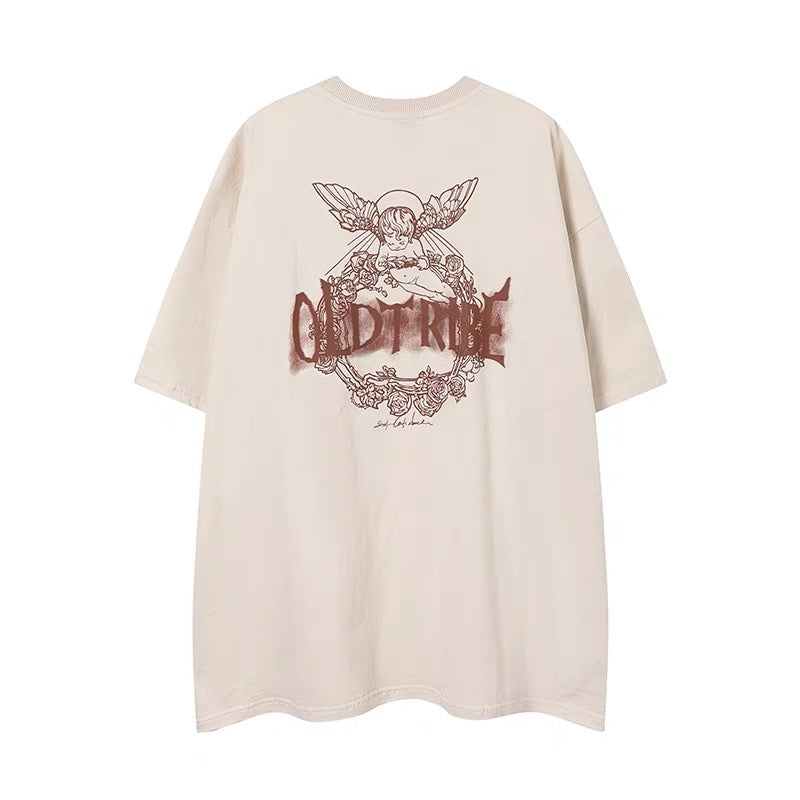 アメリカンヴィンテージエンジェルアルファベットプリント半袖Tシャツ夏のゆったりカップル半袖シャツ アメリカンヴィンテージスイートでクールなギャル半袖Tシャツレディース番号ZT262