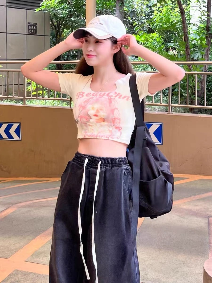 アメリカンヴィンテージエンジェルアルファベットプリント半袖Tシャツ夏のゆったりカップル半袖シャツ アメリカンヴィンテージスイートでクールなギャル半袖Tシャツレディース番号ZT262