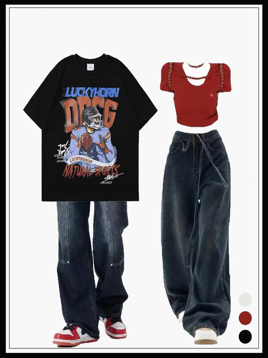 アメリカンフットボールオリジナル半袖Tシャツ男女上着insゆったりカジュアル綿100%シャツ番号ZT279