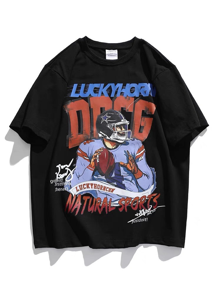 アメリカンフットボールオリジナル半袖Tシャツ男女上着insゆったりカジュアル綿100%シャツ番号ZT279