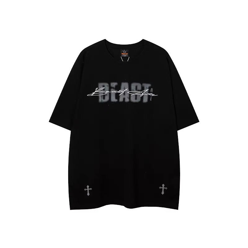 夏の新作ファッションブランドあいまいアルファベット半袖Tシャツ男女アメリカ式ゆったりコーディネート自在純綿Tシャツ番号ZT293