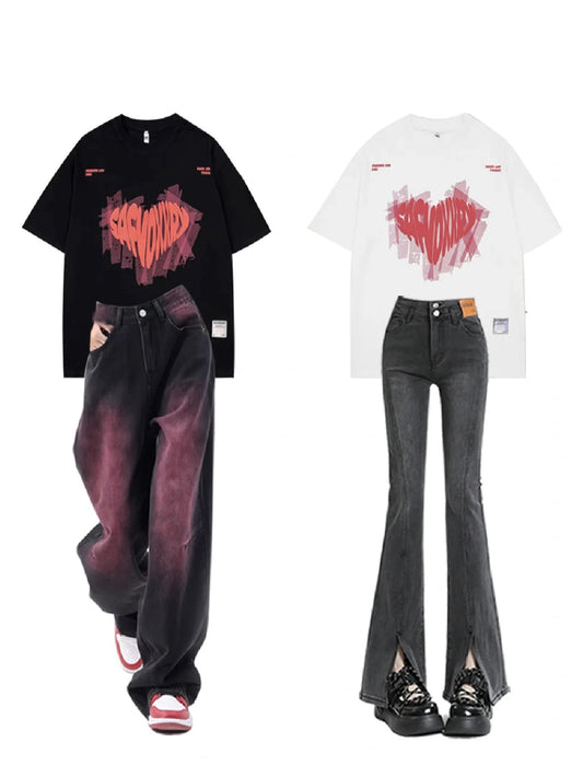 ハートカップルゆったりコーディネート自在Tシャツ男女insトレンドストリートヒップホップTシャツ番号ZT305