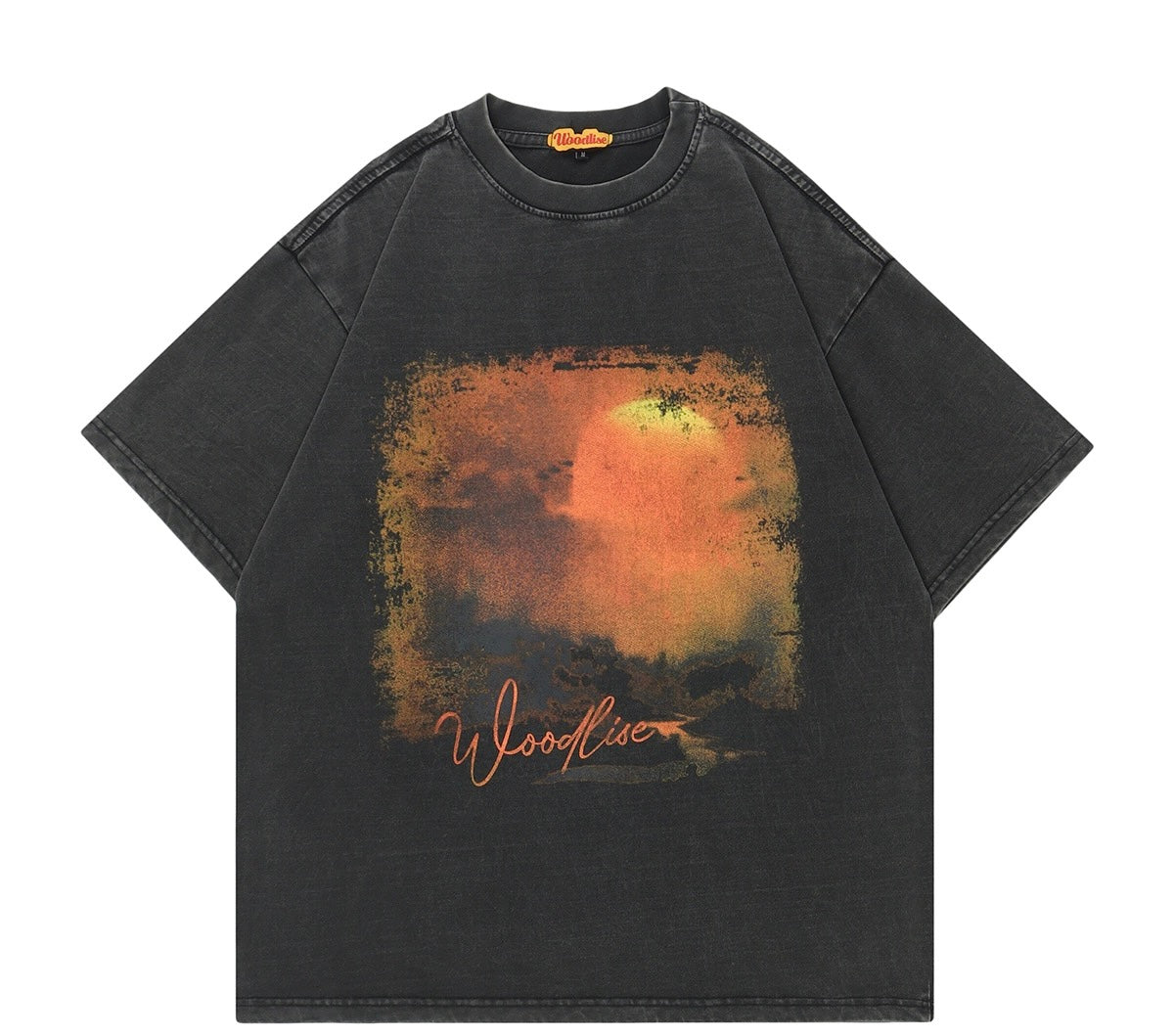アメリカンハイストリートヴィンテージサンセットプリント中古半袖Tシャツ厚手ウォッシュ加工ゆったりカジュアル半袖番号ZT304