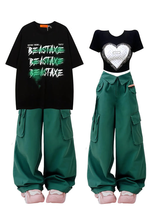 欧米ハイストリート落書きヒップホップ半袖Tシャツ男2023 2023新作夏半袖ハート型ショートタイプラウンドネックTシャツスイートなギャルTシャツ上着バカ売れ番号ZT312
