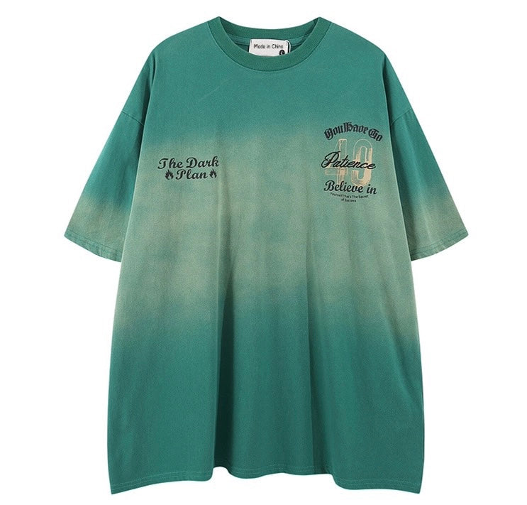 ヴィンテージ数字のグラデーションで作った古い半袖アメリカンストリートニュートラルカップルteeシャツ夏のゆったりとしたヒップホップTシャツ番号ZT317