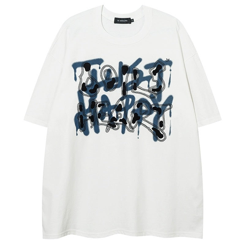 hiphopオシャレで個性的なアルファベットの落書きとコーディネートします綿100%ラウンドネック半袖番号ZT318