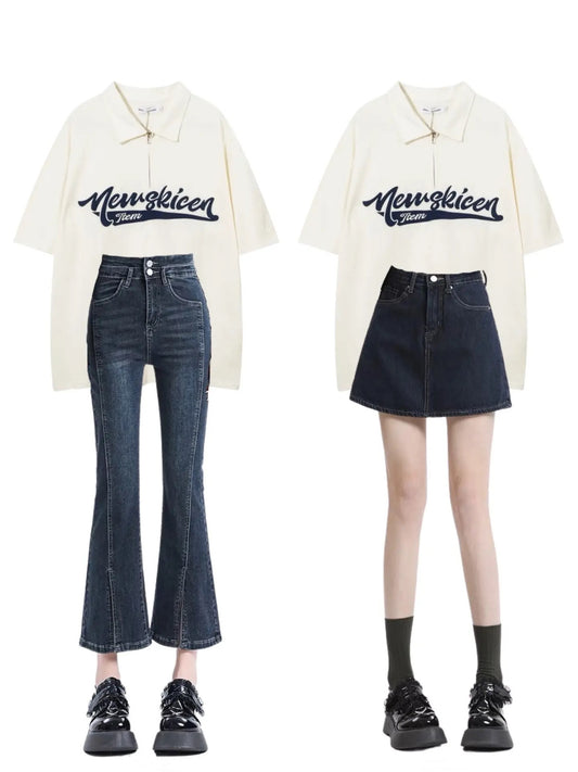 刺繍アルファベットファスナーPOLOシャツ半袖男ゆったりトレンドブランドストリート折り襟Tシャツ番号ZT319