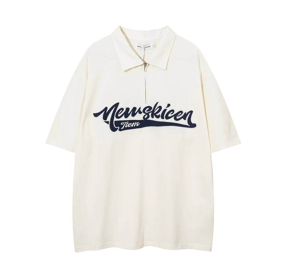 刺繍アルファベットファスナーPOLOシャツ半袖男ゆったりトレンドブランドストリート折り襟Tシャツ番号ZT319