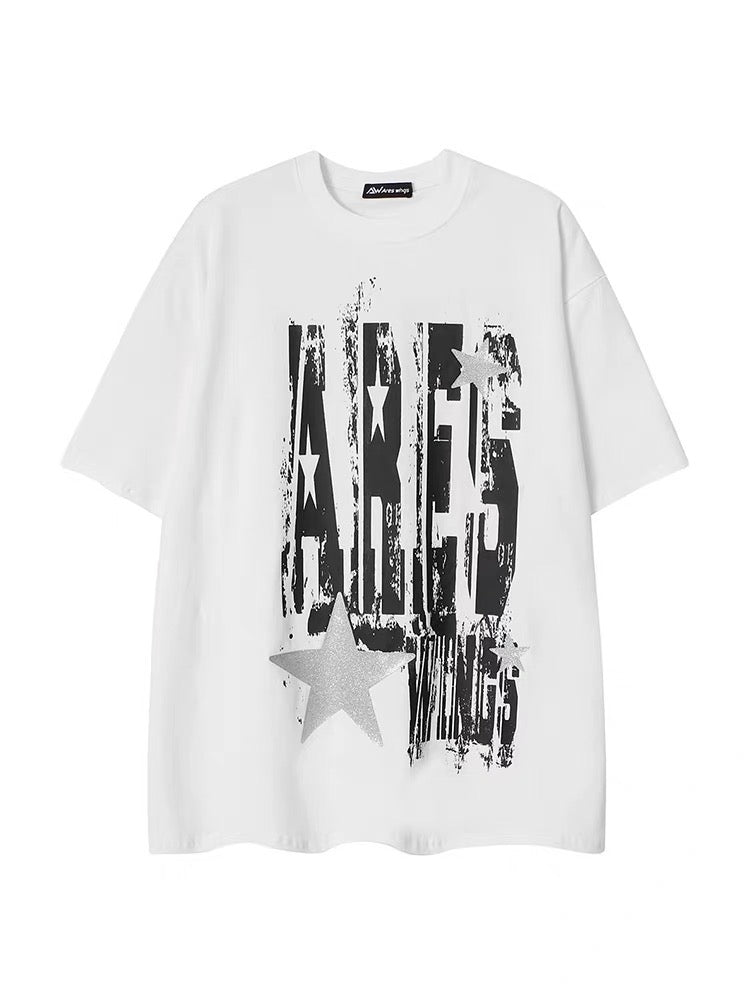アメリカングラフィティアルファベット純綿半袖Tシャツメンズ夏ゆったりカップルTシャツZT331