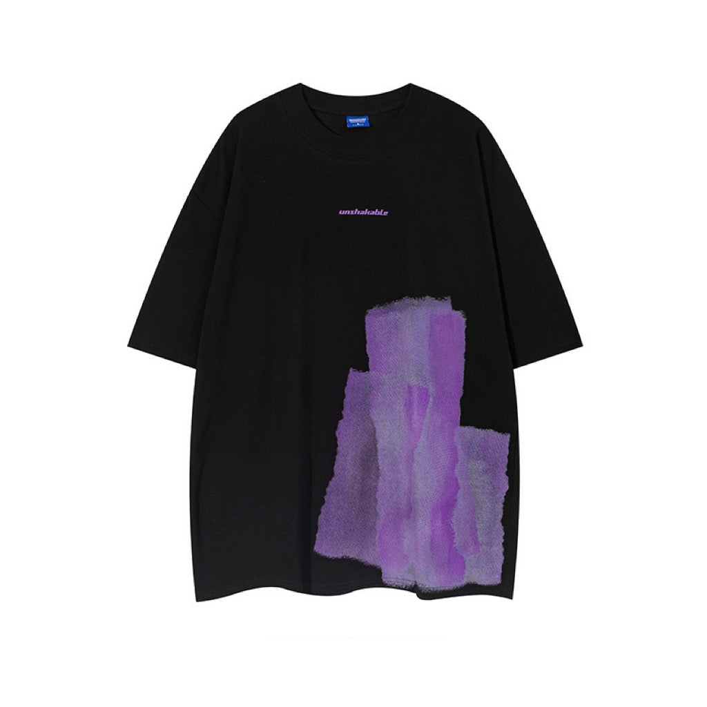 ストリートヒップホップグラフィティプリント半袖Tシャツゆったりカジュアルコーディネート自在Tシャツ アメリカンヴィンテージパープルジーンズウォッシュ加工ヴィンテージストレートパンツ 番号ZT66