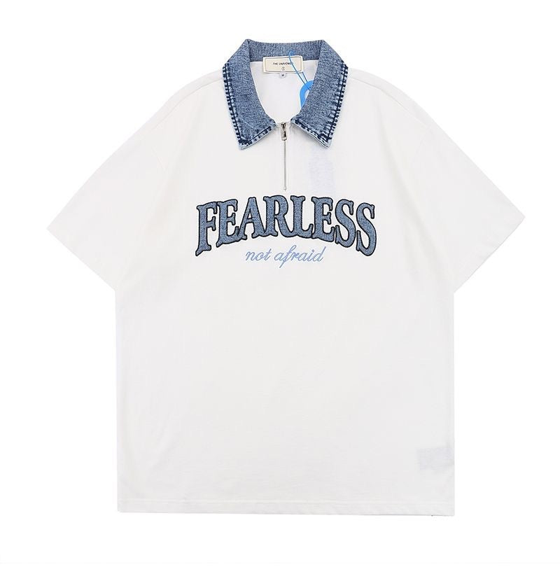 アメリカンヴィンテージデニム襟半袖夏ゆったりカジュアルTシャツ ビンテージコーディネート自在ジーンズ夏ゆったりストレートパンツ 番号ZT69