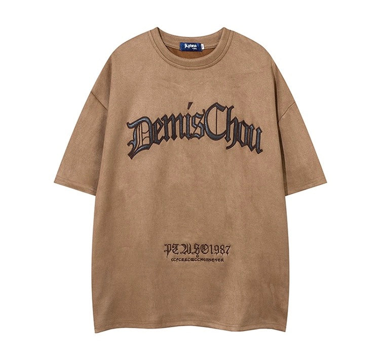 欧米式ヒップホップアルファベット刺繍スエードスエードスエード半袖Tシャツストリートbf風ペアルックTシャツ アメリカ風半袖Tシャツ女性夏ショートタイプスリムで不規則な襟元の大きいギャル上着番号ZT362