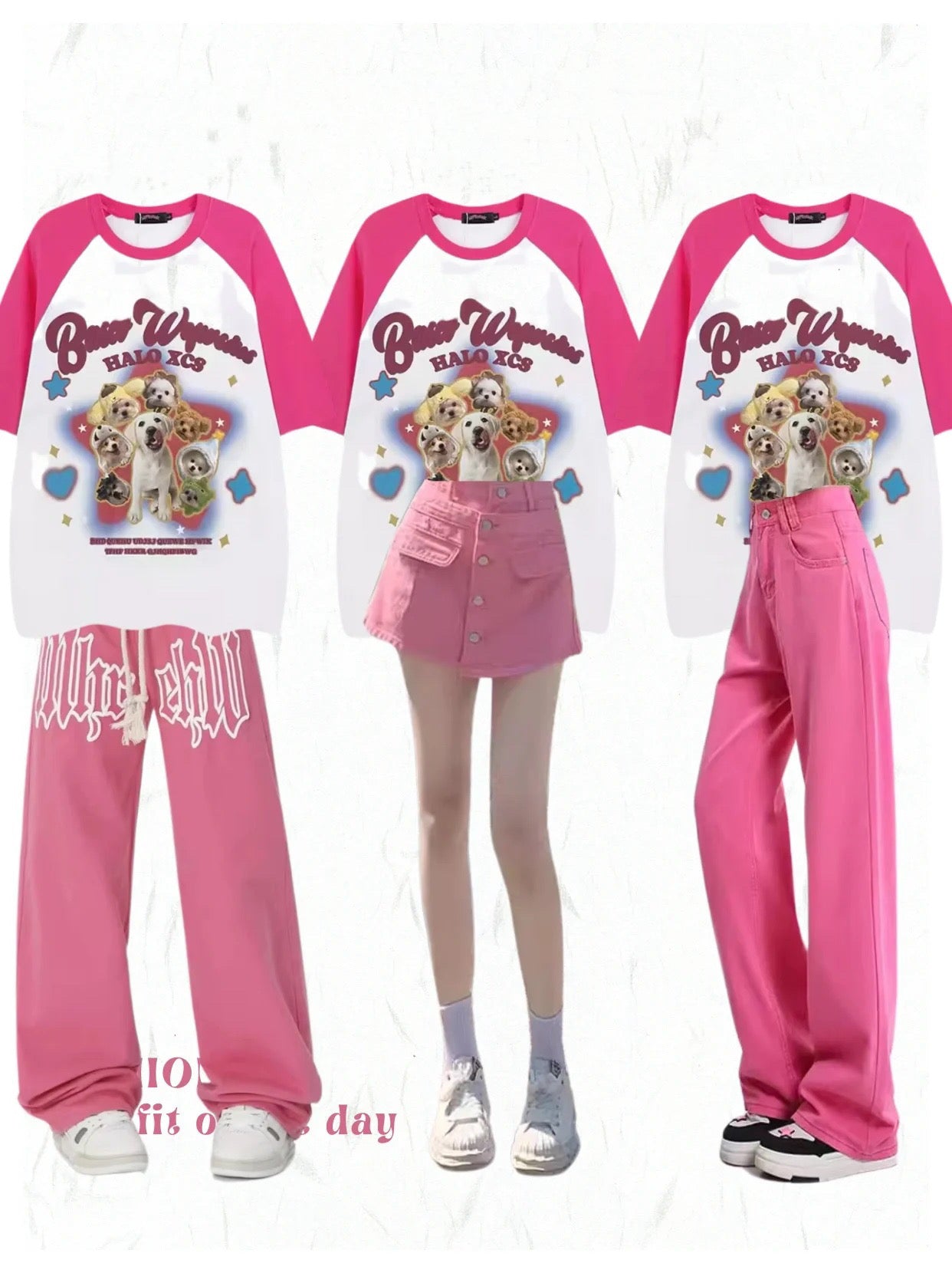 オリジナル星子犬プリントラグラン半袖Tシャツ男女ゆったりコーディネート自在ペア半袖 アメリカビンテージvibeパンツinsハイストリートジーンズ欧米hiphopワイドパンツ番号ZT369