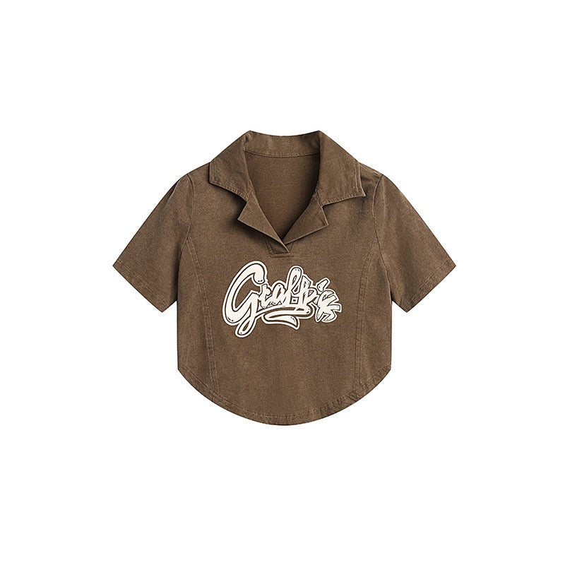 アメリカ風ギャル風ポロネックショートタイプ正肩Tシャツ フラップウエスト頭カーゴパンツ春夏多ポケットストレートパンツ番号ZT80
