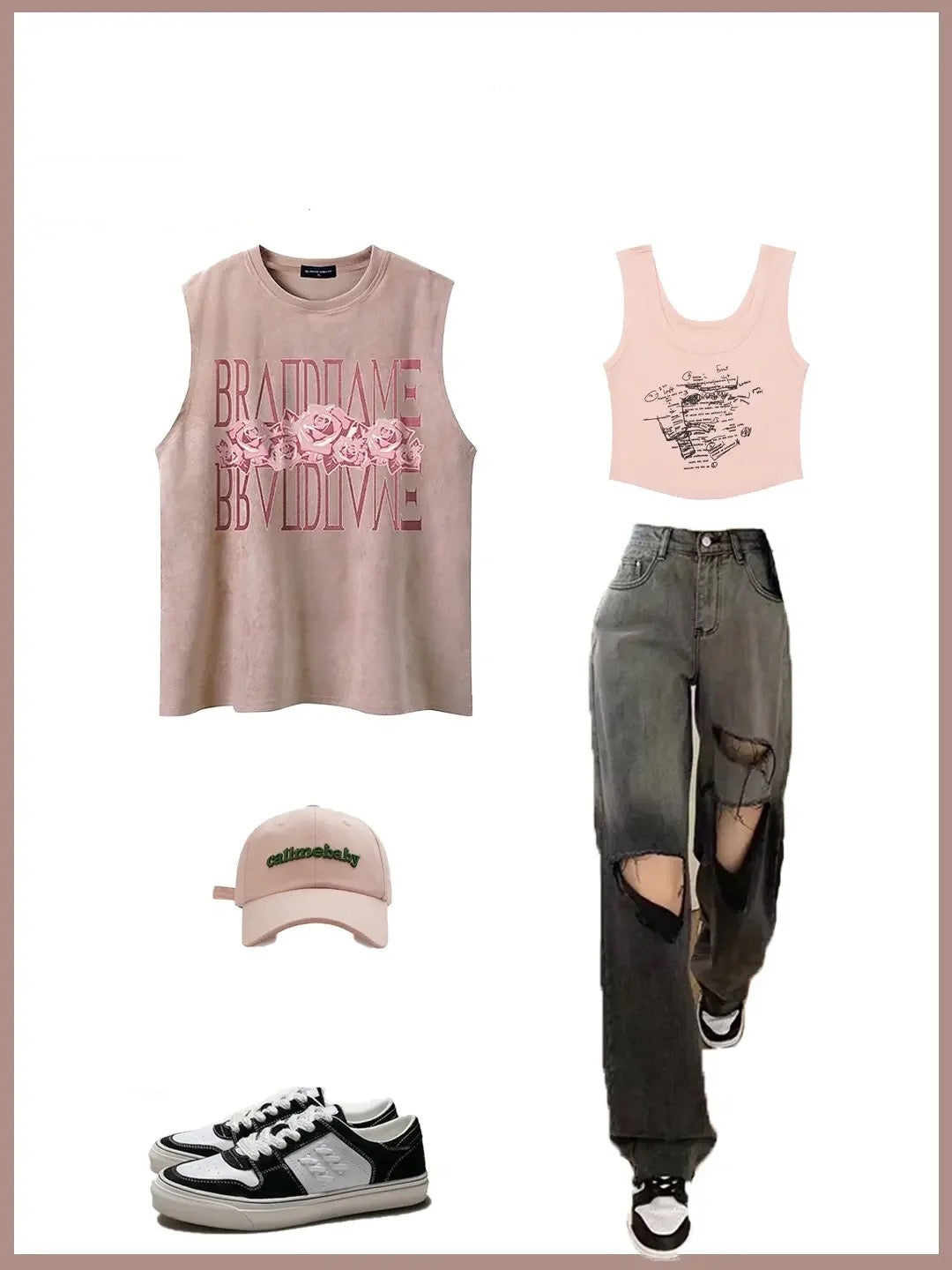 バラ柄ノースリーブTシャツレディースヴィンテージルーズフリースタンクトップ夏痩せ細身インナーインナー番号ZT88