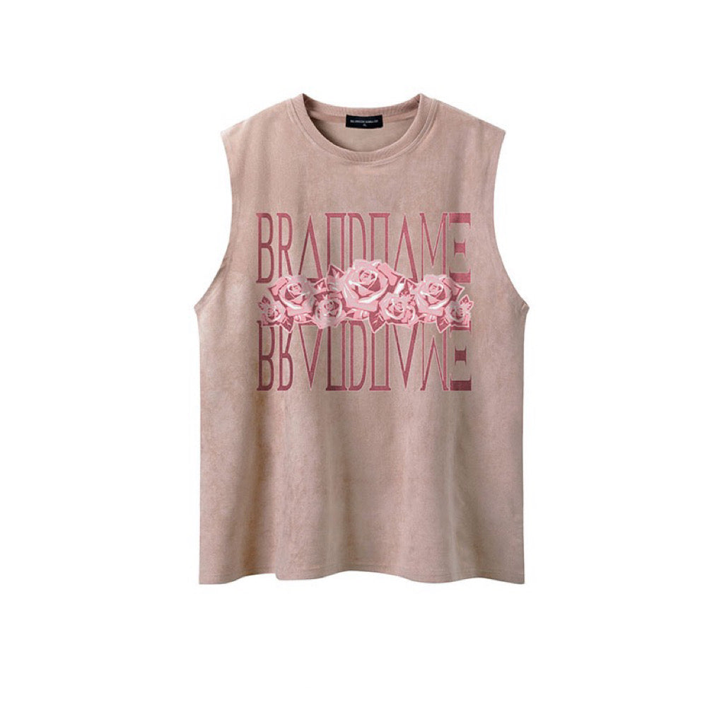 バラ柄ノースリーブTシャツレディースヴィンテージルーズフリースタンクトップ夏痩せ細身インナーインナー番号ZT88