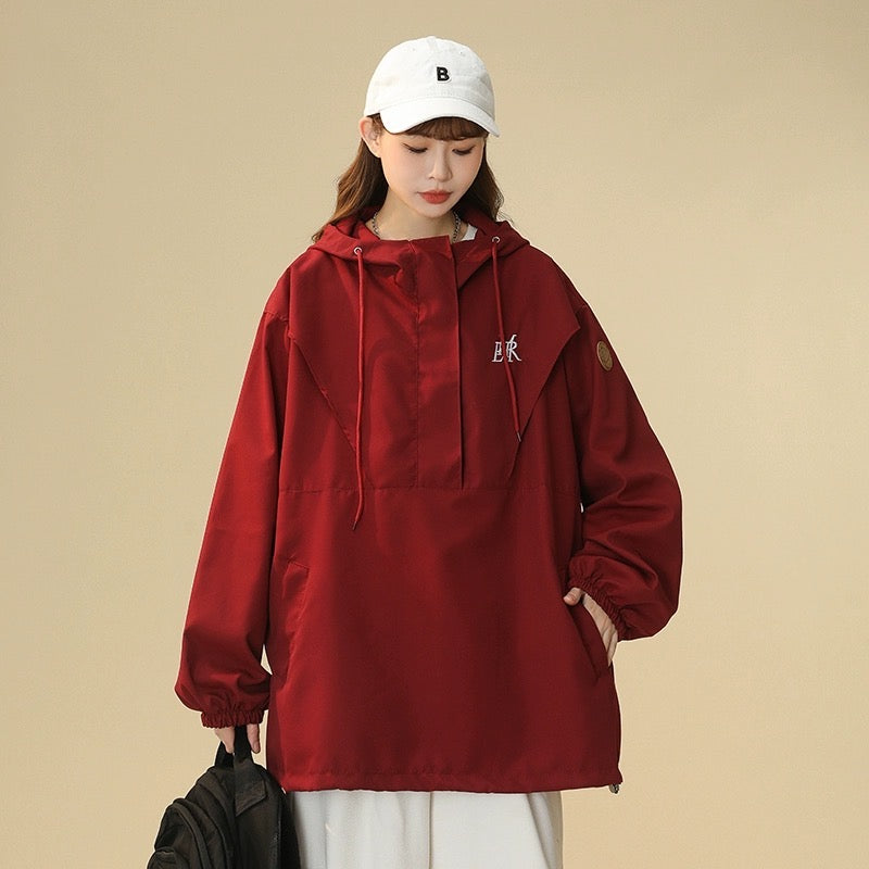 ワインレッドvibe国潮パーカコート女性春秋タイプデザイン硬殻oversizeコート登山服番号ZT402