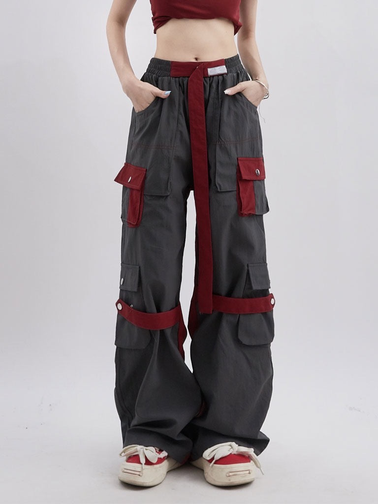 アメリカ式ハイストリートコンビカーゴパンツ女性2023新作夏のデザイン感覚ストレートパンツ欧米ハイストリート古薔薇チェーンタンクトップ番号ZT92