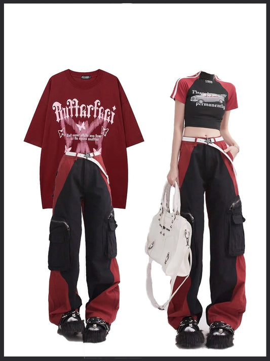 蝶プリントTシャツアメリカ風のハイストリートのゆったりしたデザイン感hiphopカップルTシャツ アメリカンビンテージ2023夏ストリートレーシングプリントスリムショートタイプ半袖番号ZT97