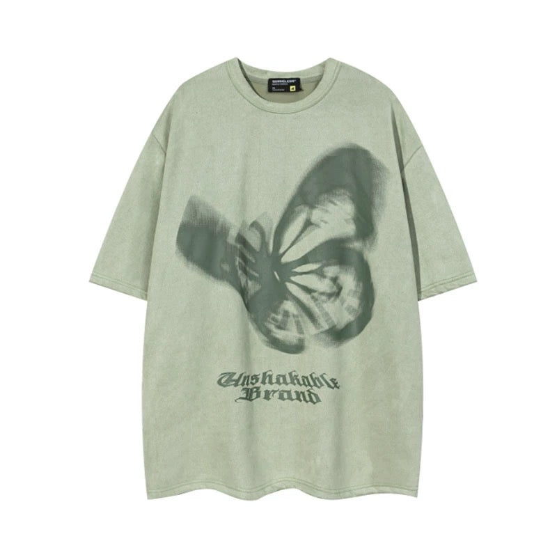 レトロ夢幻蝶スエード半袖Tシャツゆったりカップルコーディネート自在半袖 夏アメリカンヴィンテージバタフライプリントスリム半袖Tシャツへそ出しウエスト番号ZT417