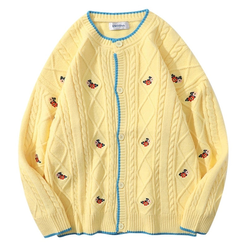 秋日系重工刺繍麻柄カーディガンセーター男女ゆったりカップルカジュアル長袖コート番号ZT418