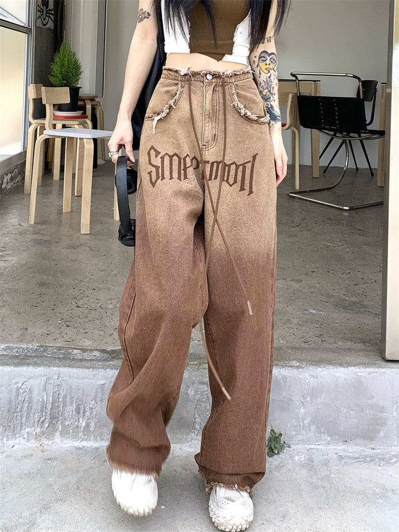 アメリカンヴィンテージスエードスエードアルファベットプリント袖なしTシャツ アメリカナイズドヴィンテージストレートジーンズ番号ZT108