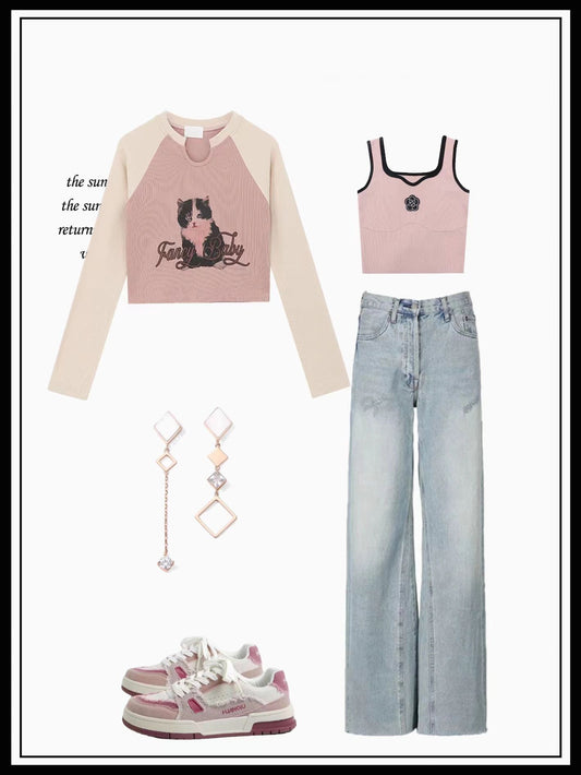 甘プリーツショートタイプ長袖Tシャツ婦人服夏2023新作異色デザインハート型スリムチュニック フランス式ユニークな椿花キャミソール女性用夏スーツインナー美背チューブトップインナー番号ZT469
