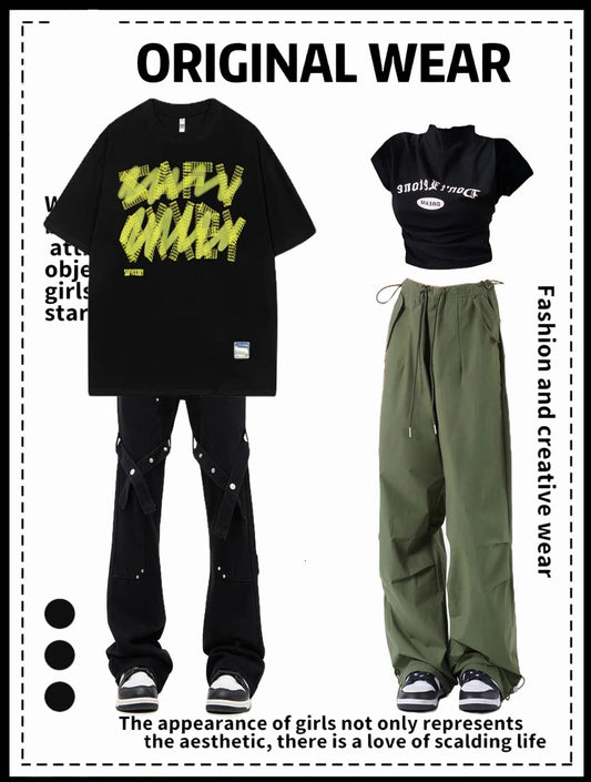 2023夏アメリカ風トレンドゆったりカップルTシャツ/2023夏アメリカ式ハイストリートヒップホップ風カーゴジーンズ番号ZT139