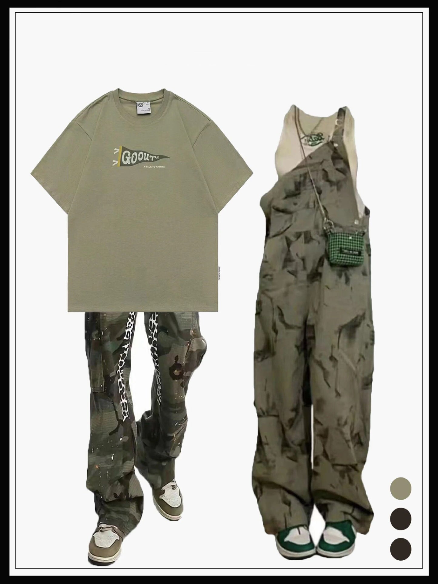 2023夏新作アメリカンアルファベットゆったりカップル半袖Tシャツ/2023夏新作迷彩デニムキャミソールハイウエスト着痩せデザインタイダイ付ワイドパンツ番号ZT247
