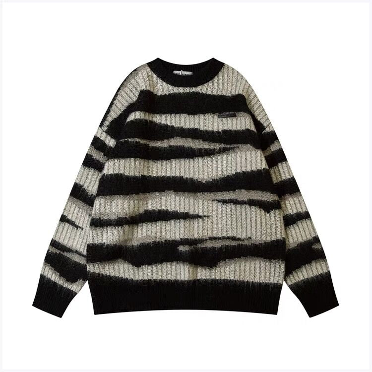 ゼブラ柄丸首ニットセーター女性ゆったりインナー保温毛糸服秋冬服番号ZT652
