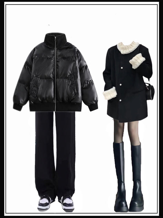 アメリカ復古切替コーデュロイスタンドカラー綿入れ服カップル冬ゆったり厚手保温綿入れ服番号ZT655