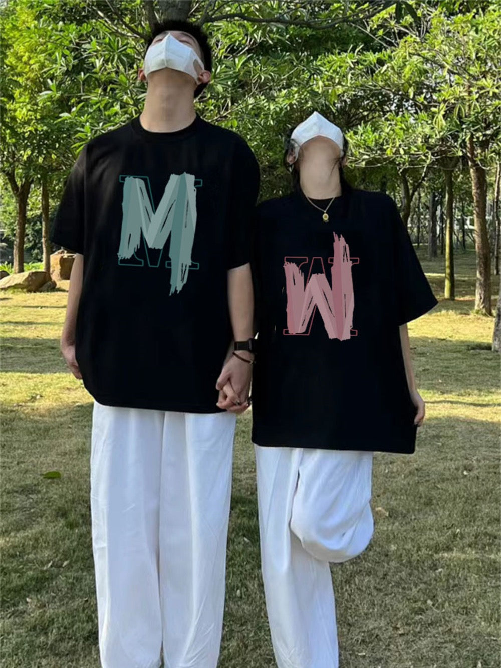カップル服夏服シーズン2023高級半袖Tシャツ新作ins人気トレンドブランド純綿ゆったり ブラックグラデーションマイクロフレアパンツ 笑顔カジュアルパンツメンズ夏薄ゆったり5分丈パンツバスケットパンツ番号ZT44