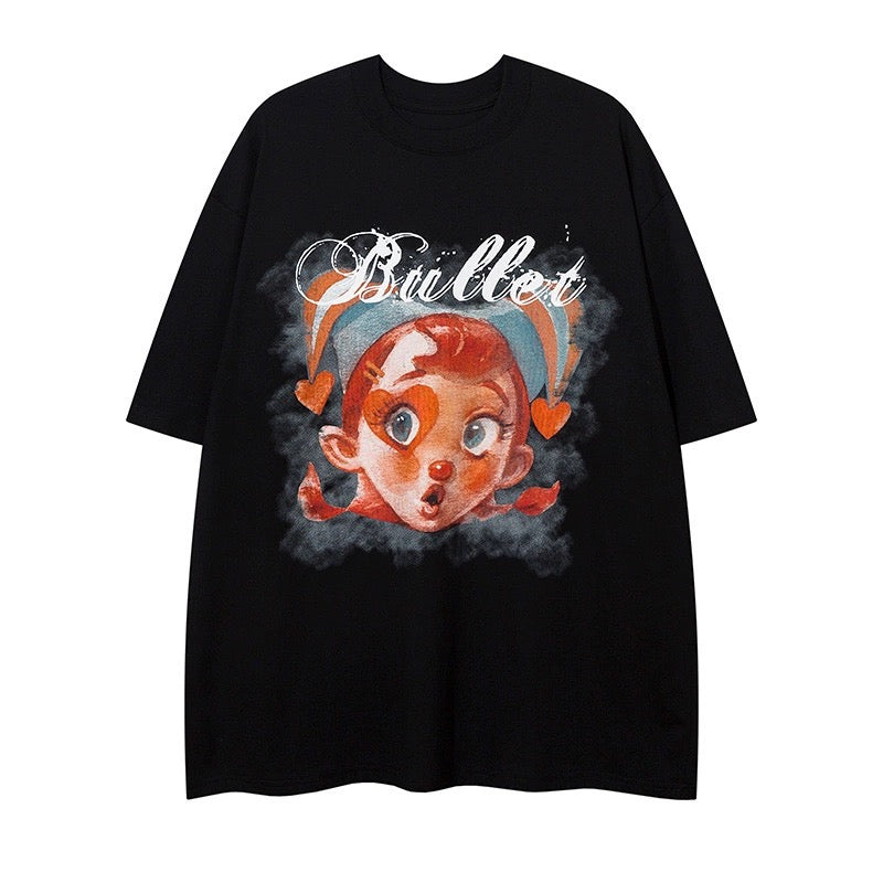 アメリカンヒップホップ趣味人物グラフィティ半袖Tシャツメンズファッションブランドゆったりカップルカジュアルコーディネート自在tee/アメリカンヴィンテージ切替ジーンズ男女ゆったりハイストリートワイドストレートパンツ番号ZT346