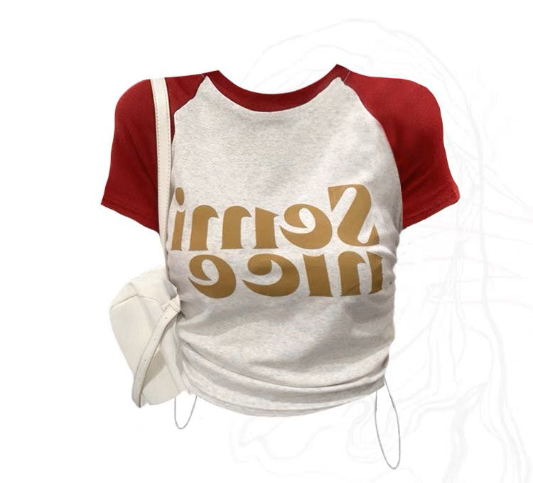アメリカ復古アルファベットで作られた古い野球服男女トレンドブランドvintageワインレッドジャケットコート/ ラグランショートタイプ半袖Tシャツ女性夏正肩アメリカ式甘辛デザイン感若者向けのスリム純綿上着/カーゴパンツ女性夏アメリカ風ストリートhiphopフラップ大きいポケット混合色デザインストレートパンツトレンド番号ZT552