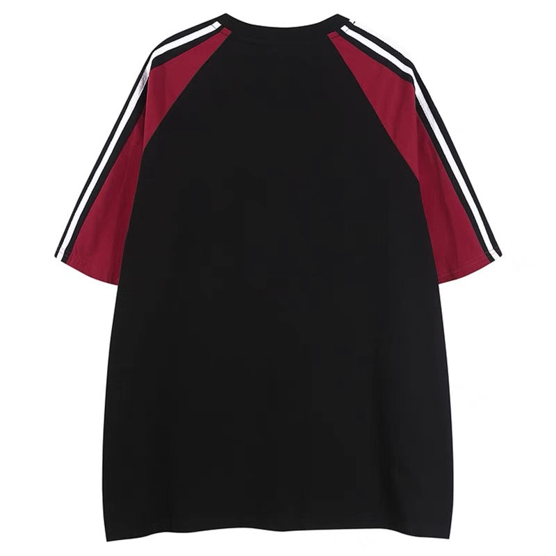 オリジナル復古スポーツ風アメリカ風トレンドブランドテープボーダー混合色星半袖Tシャツ男女半袖夏/アメリカンクラシックブラックカートゥーングラフィティジーンズレディース夏のデザイン感大衆向けハイウエストストレートワイドパンツ番号ZT659
