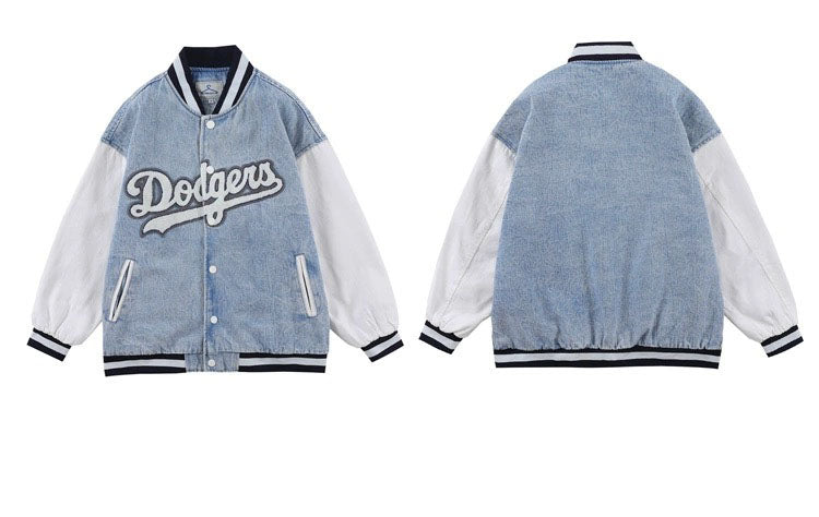 野球服カップル秋ゆったりトレンドブランドデニム切替ジャケットデザイン小衆春秋コート/夏服肩半袖Tシャツレディースショートタイプカップル服デザイン感青春甘辛スリムトップス/若衆ビンテージ風ワイドレッグジーンズ女夏秋新作ゆったり細く見えるハイウエストストレートスリムパンツ番号ZT497