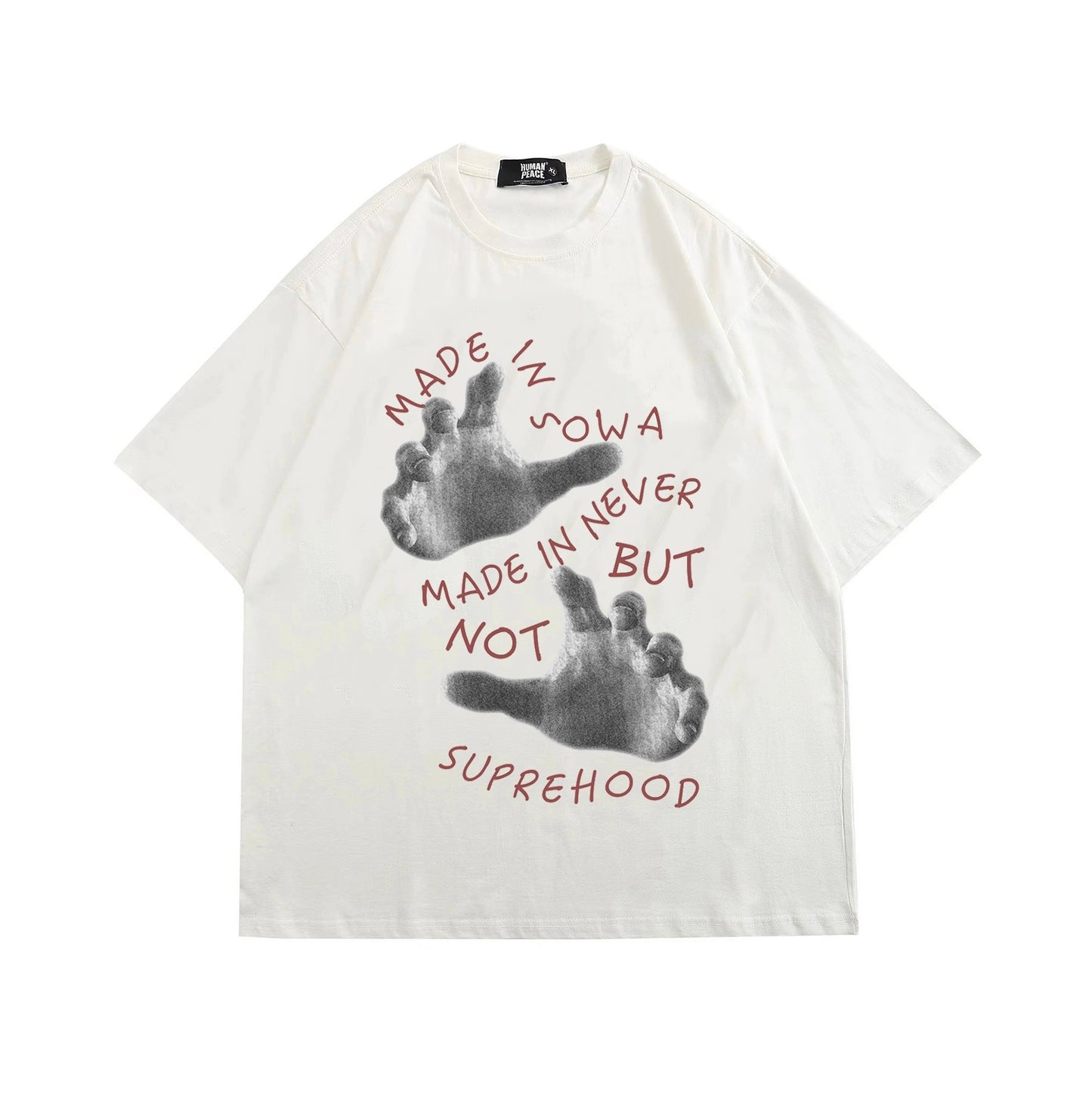 2023オリジナル復古手描きプリント半袖Tシャツ女性夏新作アメリカ式ラウンドネックゆったり上着/アメリカンヴィンテージジーンズ女性夏ウォッシュ加工グラデーション穴あきハイウエストストレートパンツゆったりとした痩せワイドパンツ番号ZT397