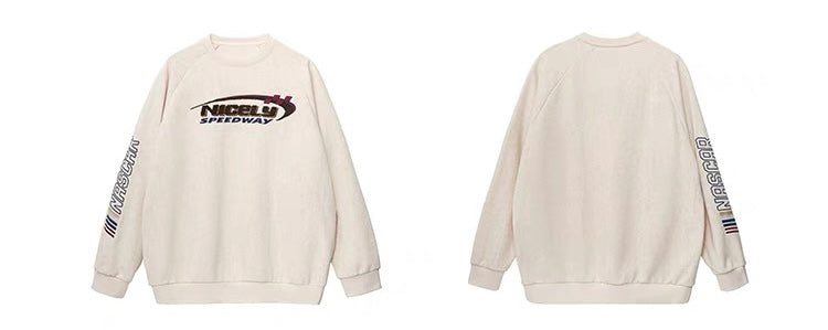 アメリカ復古ファッションブランドの刺繍oversizeラウンドネックパーカー女性春秋2023新作高級感のあるホワイト上着番号ZT587