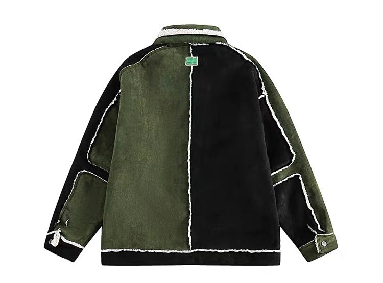 花刺繍コントラストカラー切替綿入れ服男冬厚手高級感スエード羊ウールコート番号ZT656