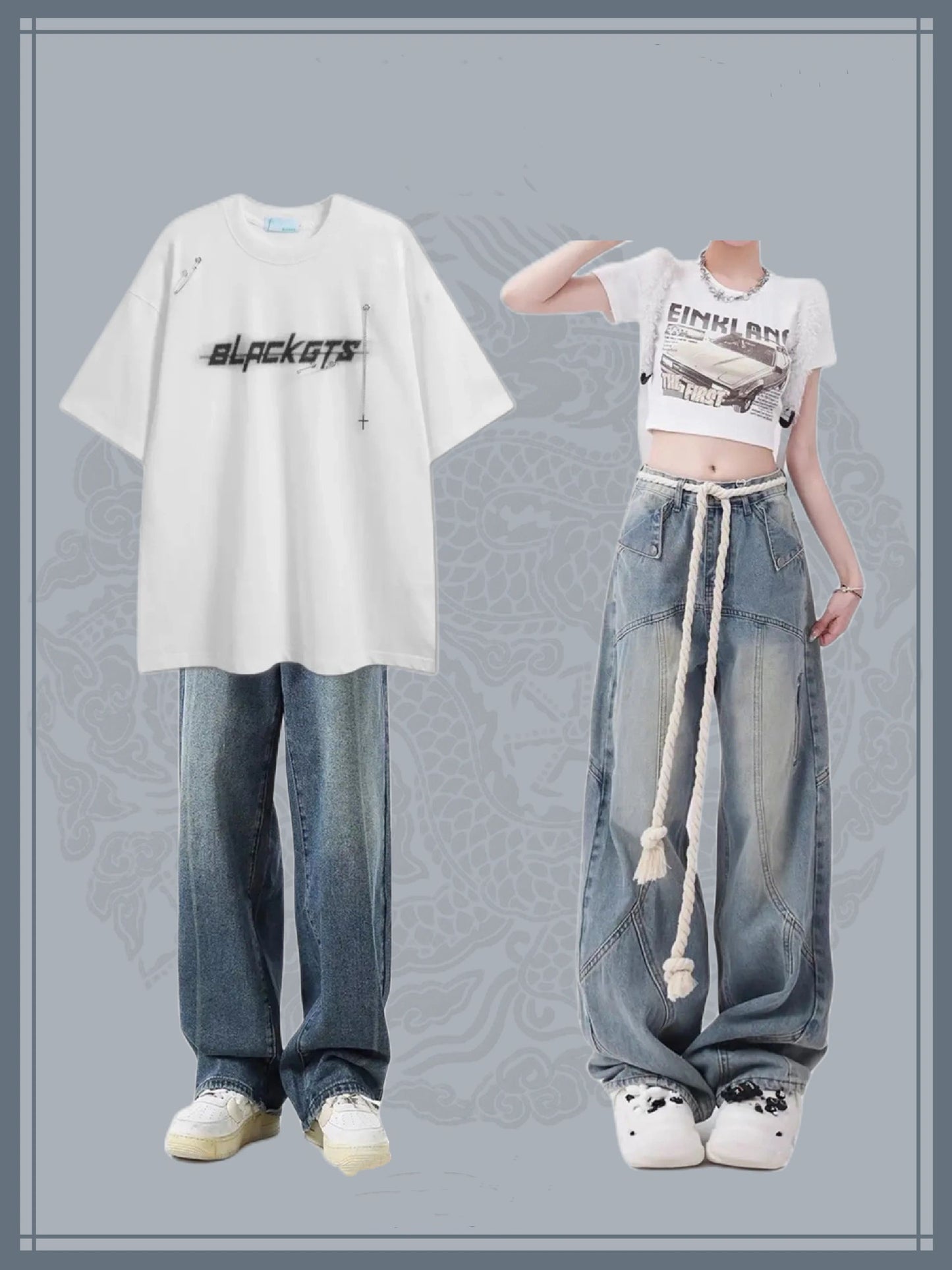 2023少年和風アメリカンストリートヒップホップハイストリートネックカジュアルトップス夏半袖Tシャツ/アメリカンヴィンテージレーシングプリント肩立て半袖Tシャツ女性夏欧米ギャルスリムショートタイプ上着/アメリカンビンテージのストリートデザイン感ジーンズ女性は古いストレートでゆったりとしたワイドレッグパンツ番号ZT338