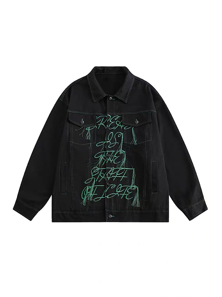 hiphopアルファベット刺繍ゆったりデニムジャケット秋新作ハイストリートカップジャケット/アメリカンヴィンテージカーゴパンツレディーグリーンストレートルーズジーンズレディービブ風ハイストリートデザイン感覚コーディネート自在のロングパンツ番号ZT582
