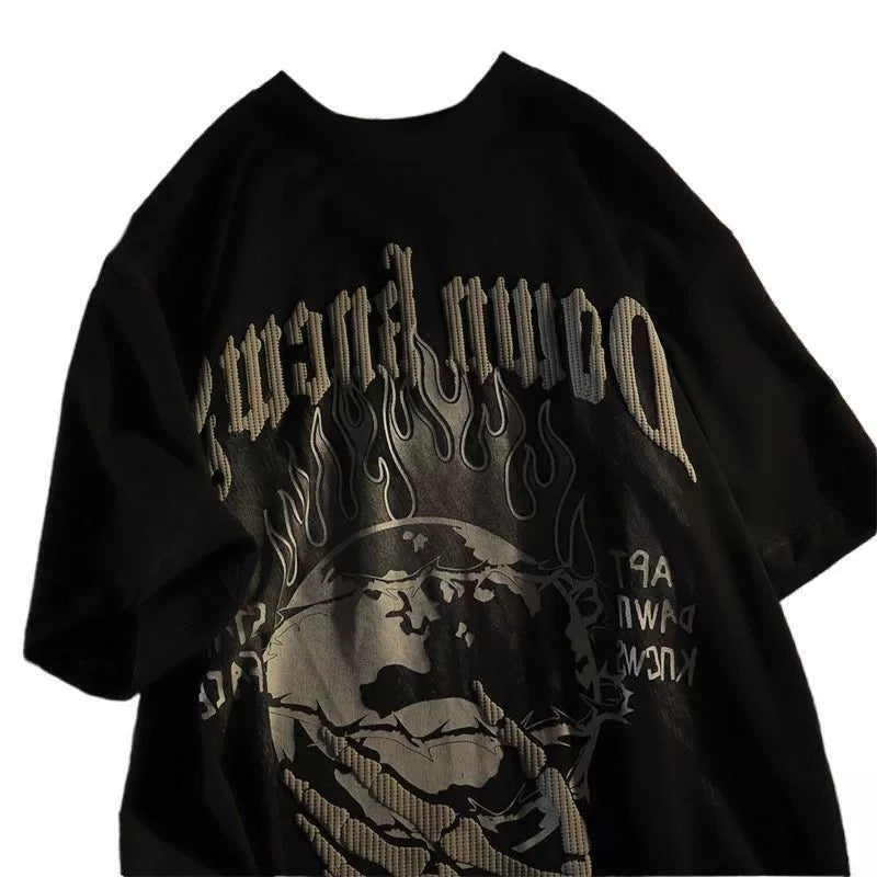 ハイストリートカップル炎純綿半袖Tシャツinsゆったりストリート風アメリカ風上着番号ZT461