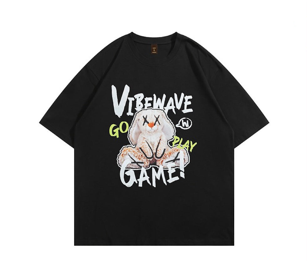 夏おもしろぬいぐるみプリントカップルカジュアル半袖Tシャツ/ホワイトハイウエストストレートゆったりコーディネート自在ジーンズ番号ZT8