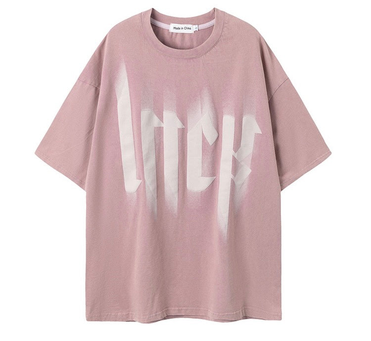 夏アメリカ風復古ストリート中性カップルTシャツ男女/2023年春夏ピンクストレートジーンズ番号ZT33