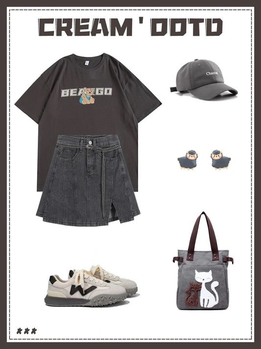 アルファベットプリントbf風半袖Tシャツメンズins夏ストリートゆったりコーディネート自在半袖Tシャツ 復古ハイウエストデニムスカート女性夏防透けA字ヒップアップスカート番号ZT23